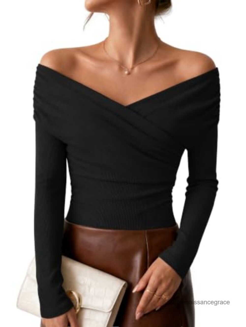 Off Shoulder Wrap Top Long Sleeve Y2K Crop Blouse